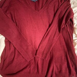 American Eagle Outfitters Deep Red V-Neck Sweater